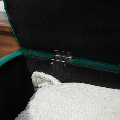 Storage Ottoman Upholstered Bench with Velvet Look, Open Lid Storage Chest with Wooden Legs, Trunk Bench for Living Room Hall Bedroom 120 x 46 x 42 cm Dark Green