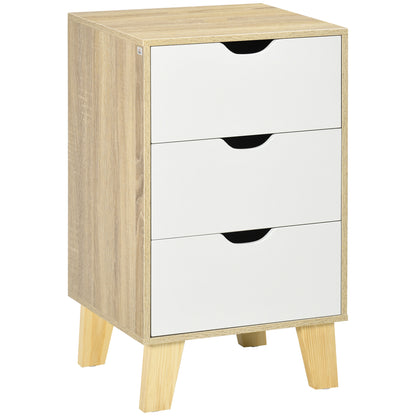 3-Drawer Chest with Raised Base Wardrobe Dresser for Bedroom Living Room Hallway Modern Style Anti-Tip 40x35x68.5 cm Natural and White