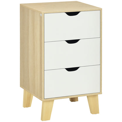 3-Drawer Chest with Raised Base Wardrobe Dresser for Bedroom Living Room Hallway Modern Style Anti-Tip 40x35x68.5 cm Natural and White