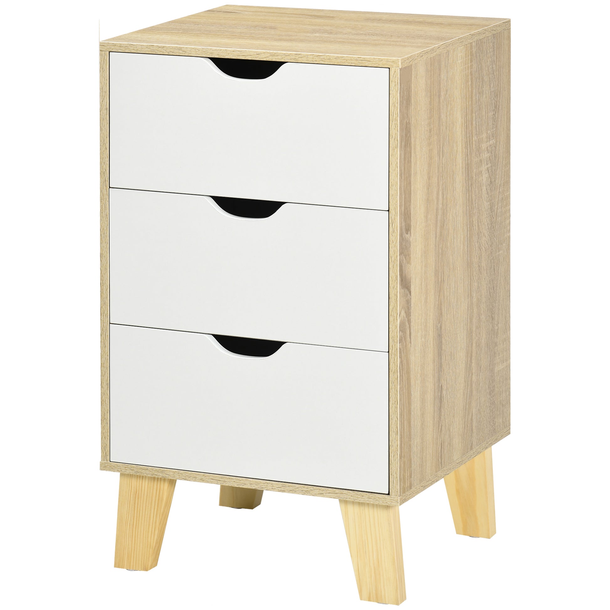 3-Drawer Chest with Raised Base Wardrobe Dresser for Bedroom Living Room Hallway Modern Style Anti-Tip 40x35x68.5 cm Natural and White