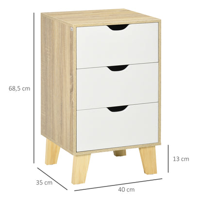 3-Drawer Chest with Raised Base Wardrobe Dresser for Bedroom Living Room Hallway Modern Style Anti-Tip 40x35x68.5 cm Natural and White