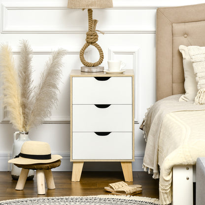 3-Drawer Chest with Raised Base Wardrobe Dresser for Bedroom Living Room Hallway Modern Style Anti-Tip 40x35x68.5 cm Natural and White