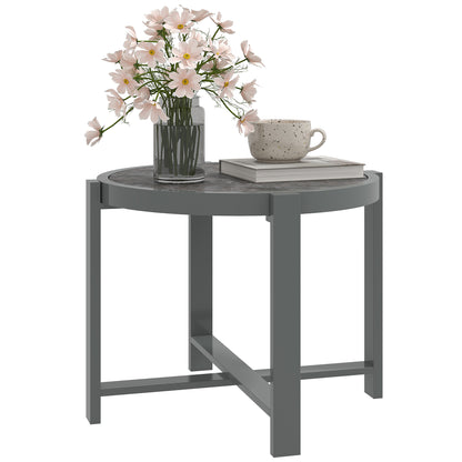 Side Table Garden Table Round Weatherproof Aluminum Balcony Table with Marble-effect Camping Table Coffee Table for Living Room Office Outdoor Indoor Gray