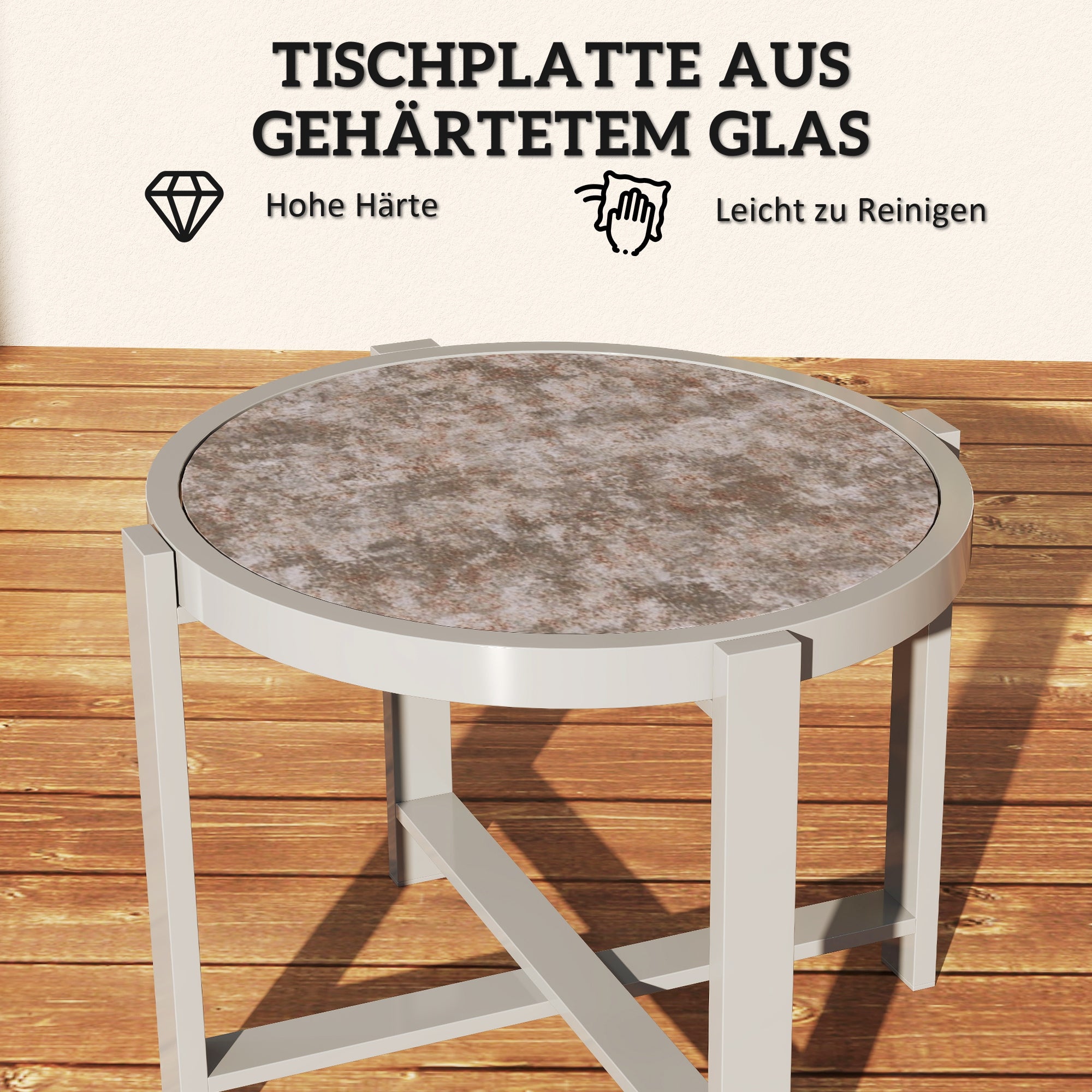 Side Table Garden Table Round Weatherproof Aluminum Balcony Table with Marble-effect Camping Table Coffee Table for Living Room Office Outdoor Indoor Gray