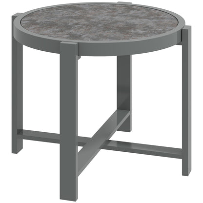 Side Table Garden Table Round Weatherproof Aluminum Balcony Table with Marble-effect Camping Table Coffee Table for Living Room Office Outdoor Indoor Gray