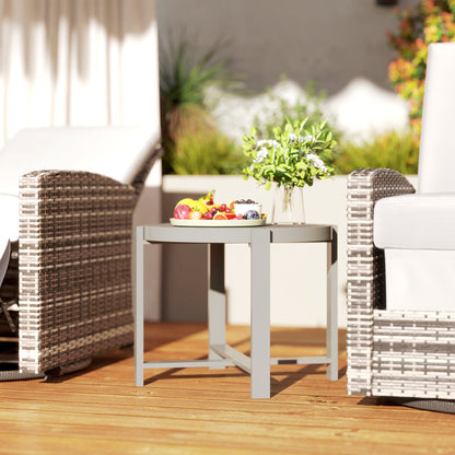 Side Table Garden Table Round Weatherproof Aluminum Balcony Table with Marble-effect Camping Table Coffee Table for Living Room Office Outdoor Indoor Gray