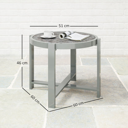 Side Table Garden Table Round Weatherproof Aluminum Balcony Table with Marble-effect Camping Table Coffee Table for Living Room Office Outdoor Indoor Gray