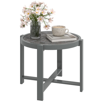 Side Table Garden Table Round Weatherproof Aluminum Balcony Table with Marble-effect Camping Table Coffee Table for Living Room Office Outdoor Indoor Gray