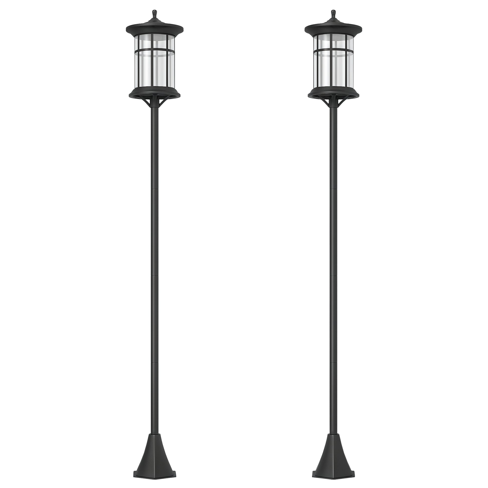 2 Outdoor Solar Lanterns Solar Lights with Solar Panel Automatic On/Off and Stainless Steel Frame Waterproof IP44 for Patio Garden 23.5x23.5x184 cm Black