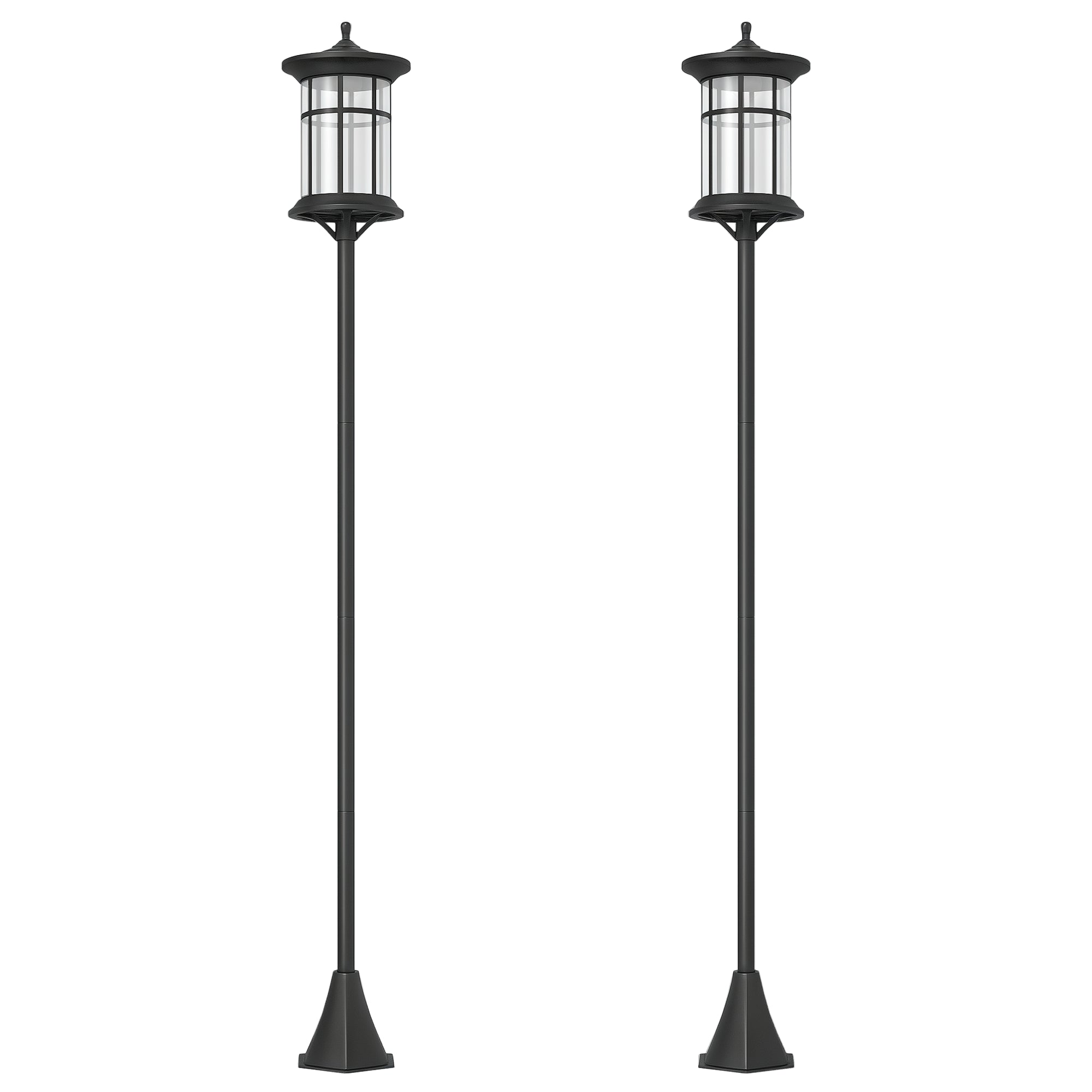 2 Outdoor Solar Lanterns Solar Lights with Solar Panel Automatic On/Off and Stainless Steel Frame Waterproof IP44 for Patio Garden 23.5x23.5x184 cm Black