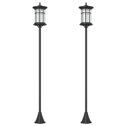 2 Outdoor Solar Lanterns Solar Lights with Solar Panel Automatic On/Off and Stainless Steel Frame Waterproof IP44 for Patio Garden 23.5x23.5x184 cm Black