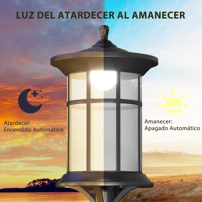 2 Outdoor Solar Lanterns Solar Lights with Solar Panel Automatic On/Off and Stainless Steel Frame Waterproof IP44 for Patio Garden 23.5x23.5x184 cm Black