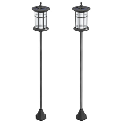 2 Outdoor Solar Lanterns Solar Lights with Solar Panel Automatic On/Off and Stainless Steel Frame Waterproof IP44 for Patio Garden 23.5x23.5x184 cm Black