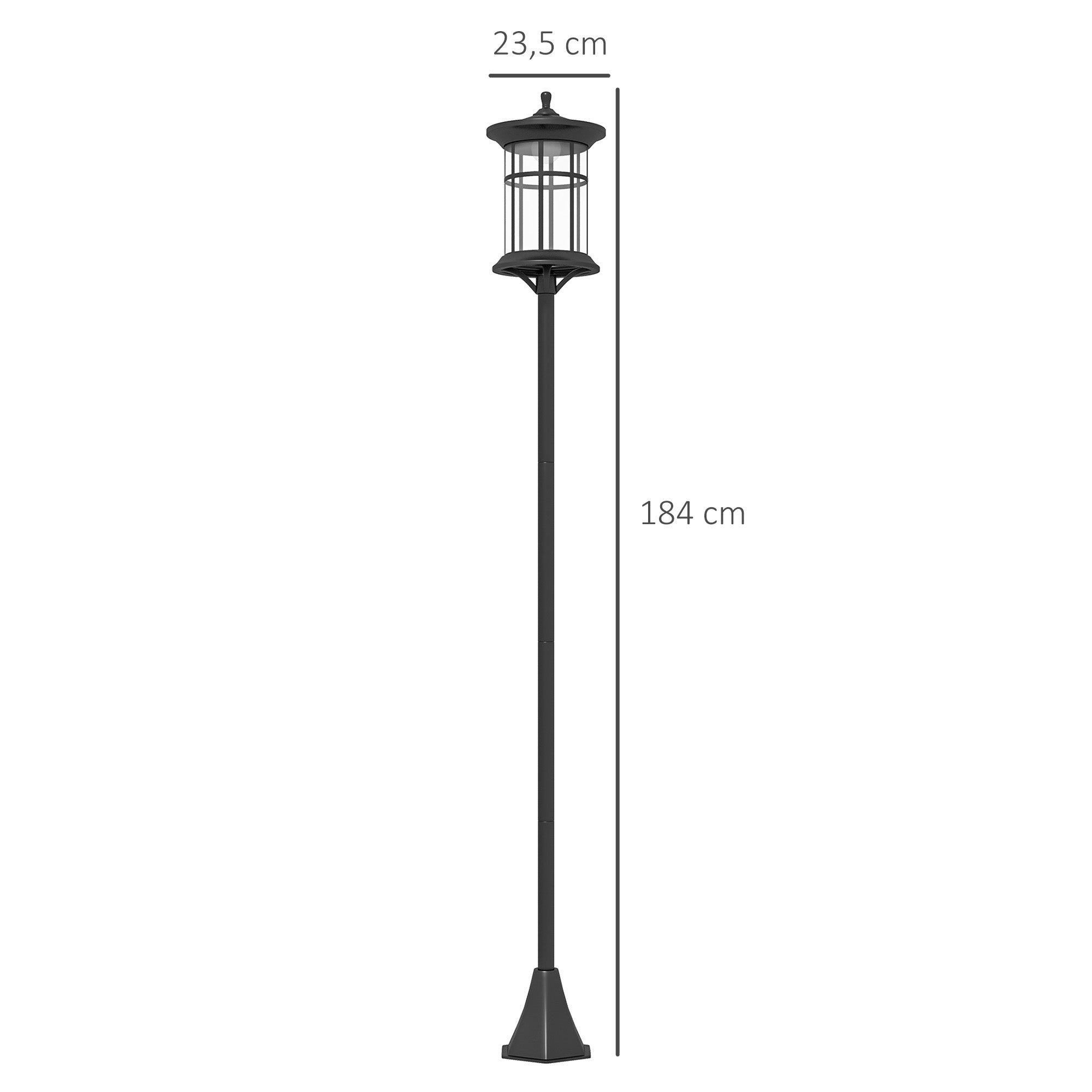 2 Outdoor Solar Lanterns Solar Lights with Solar Panel Automatic On/Off and Stainless Steel Frame Waterproof IP44 for Patio Garden 23.5x23.5x184 cm Black