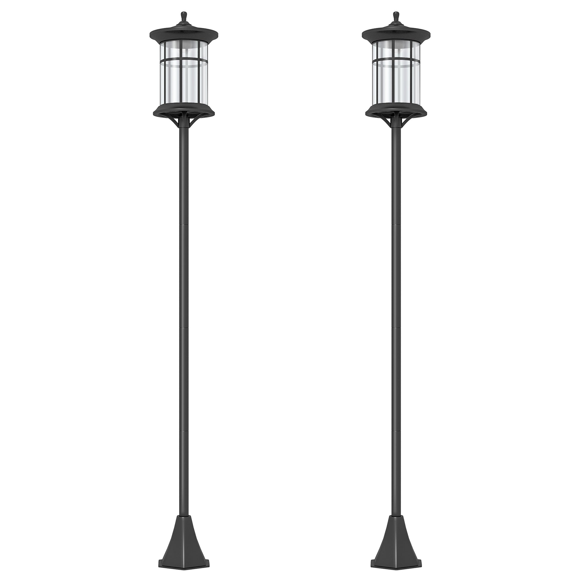 2 Outdoor Solar Lanterns Solar Lights with Solar Panel Automatic On/Off and Stainless Steel Frame Waterproof IP44 for Patio Garden 23.5x23.5x184 cm Black