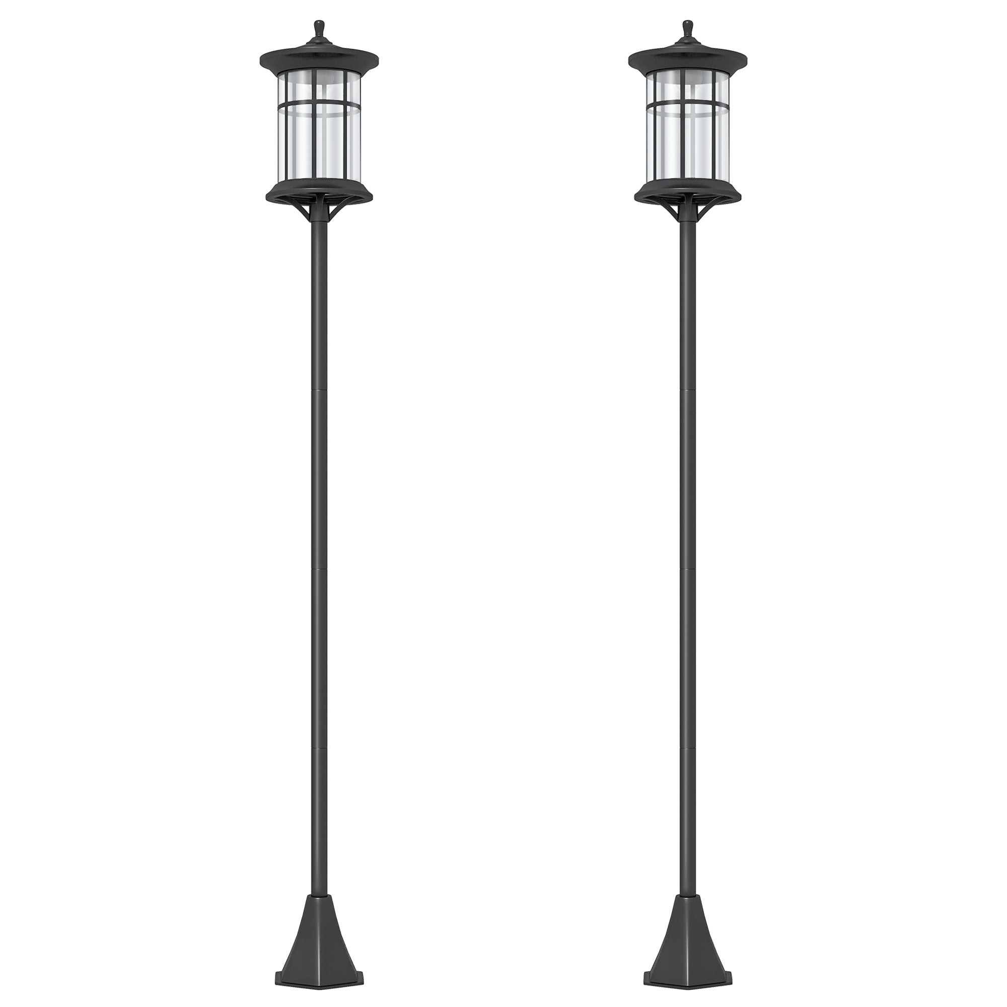 2 Outdoor Solar Lanterns Solar Lights with Solar Panel Automatic On/Off and Stainless Steel Frame Waterproof IP44 for Patio Garden 23.5x23.5x184 cm Black