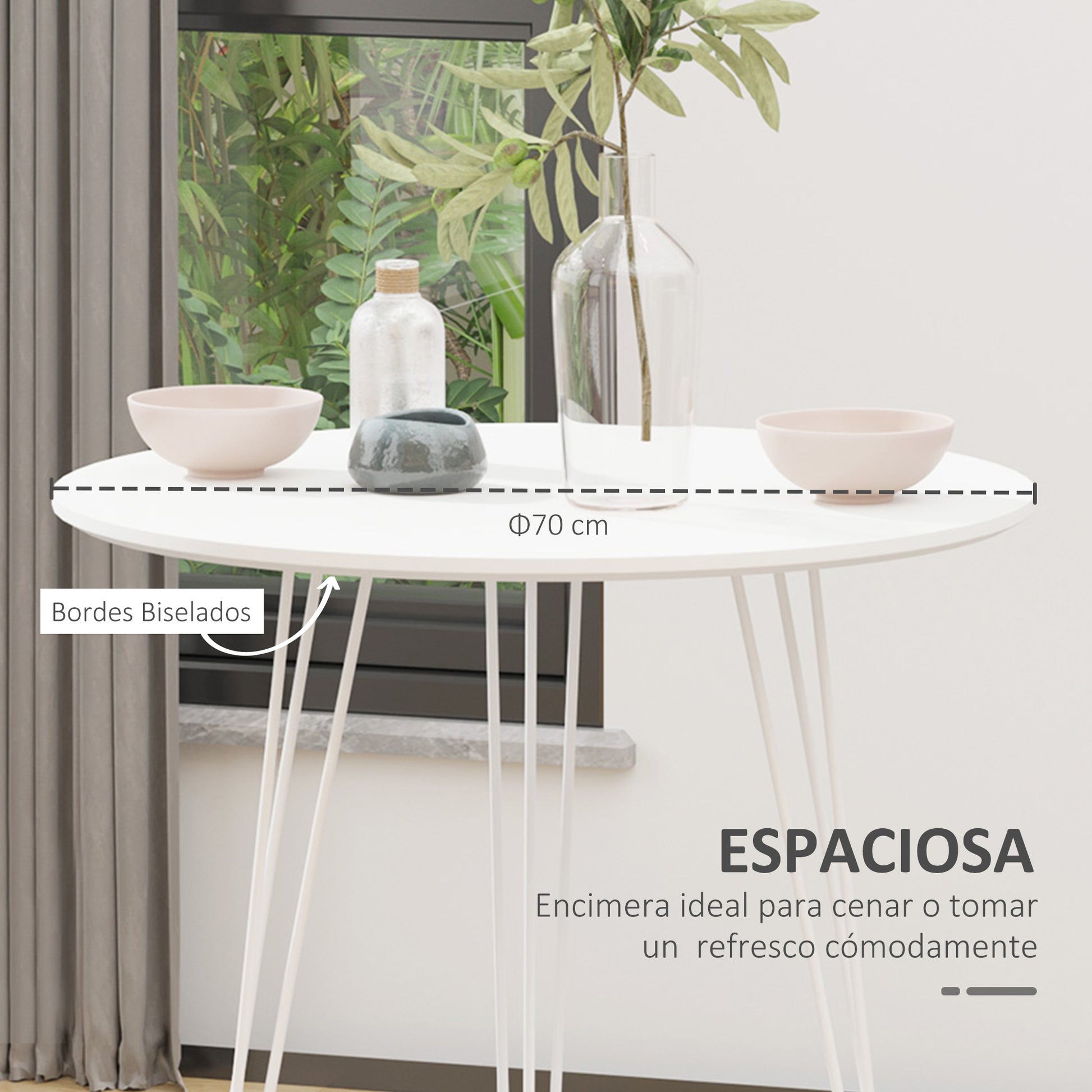 Round Dining Table with Nordic Modern Style Metal Hairpin Legs for Kitchen Living Room Cafe Bar Ø70x75 cm White