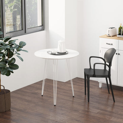 Round Dining Table with Nordic Modern Style Metal Hairpin Legs for Kitchen Living Room Cafe Bar Ø70x75 cm White