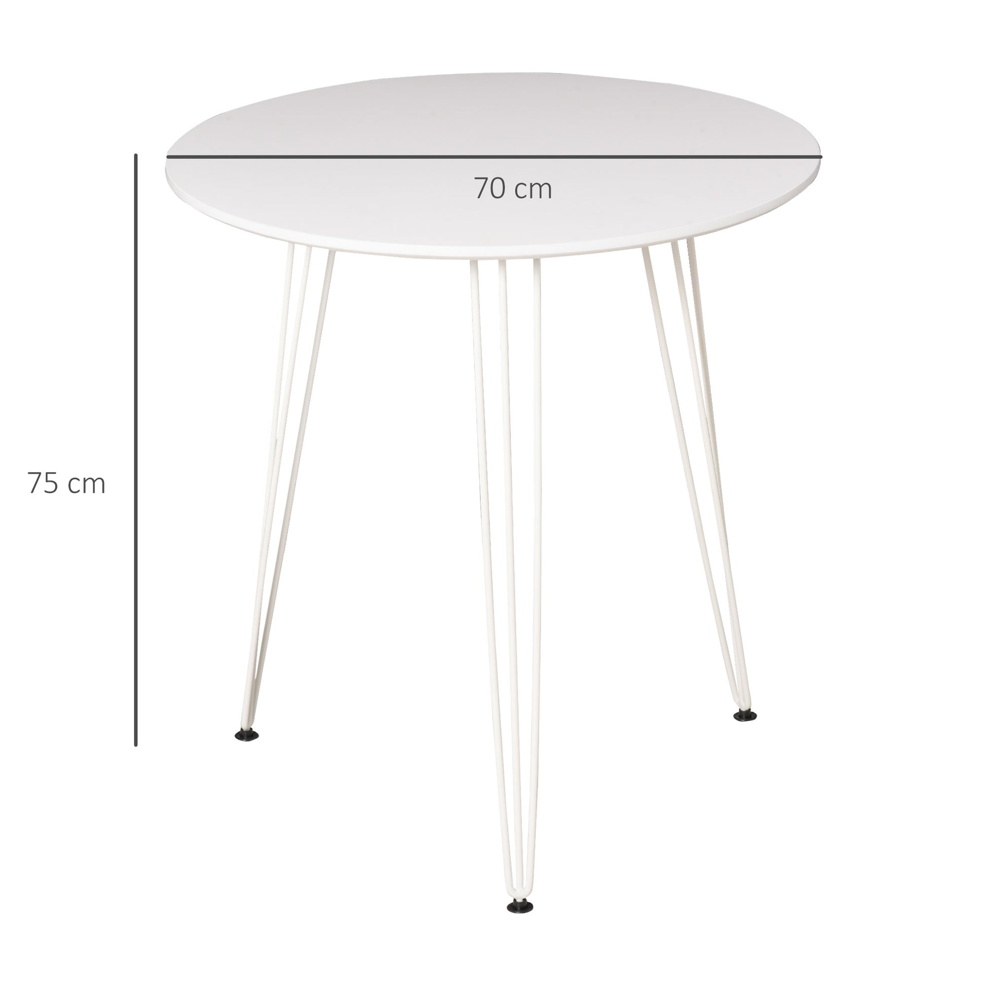 Round Dining Table with Nordic Modern Style Metal Hairpin Legs for Kitchen Living Room Cafe Bar Ø70x75 cm White