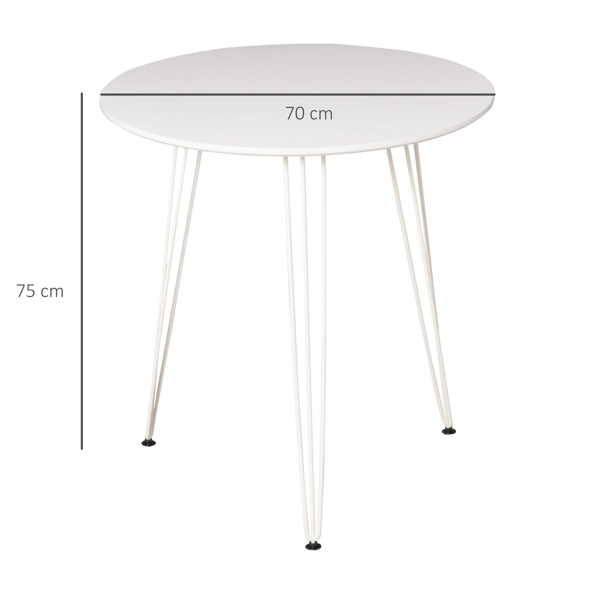 Round Dining Table with Nordic Modern Style Metal Hairpin Legs for Kitchen Living Room Cafe Bar Ø70x75 cm White