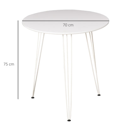 Round Dining Table with Nordic Modern Style Metal Hairpin Legs for Kitchen Living Room Cafe Bar Ø70x75 cm White