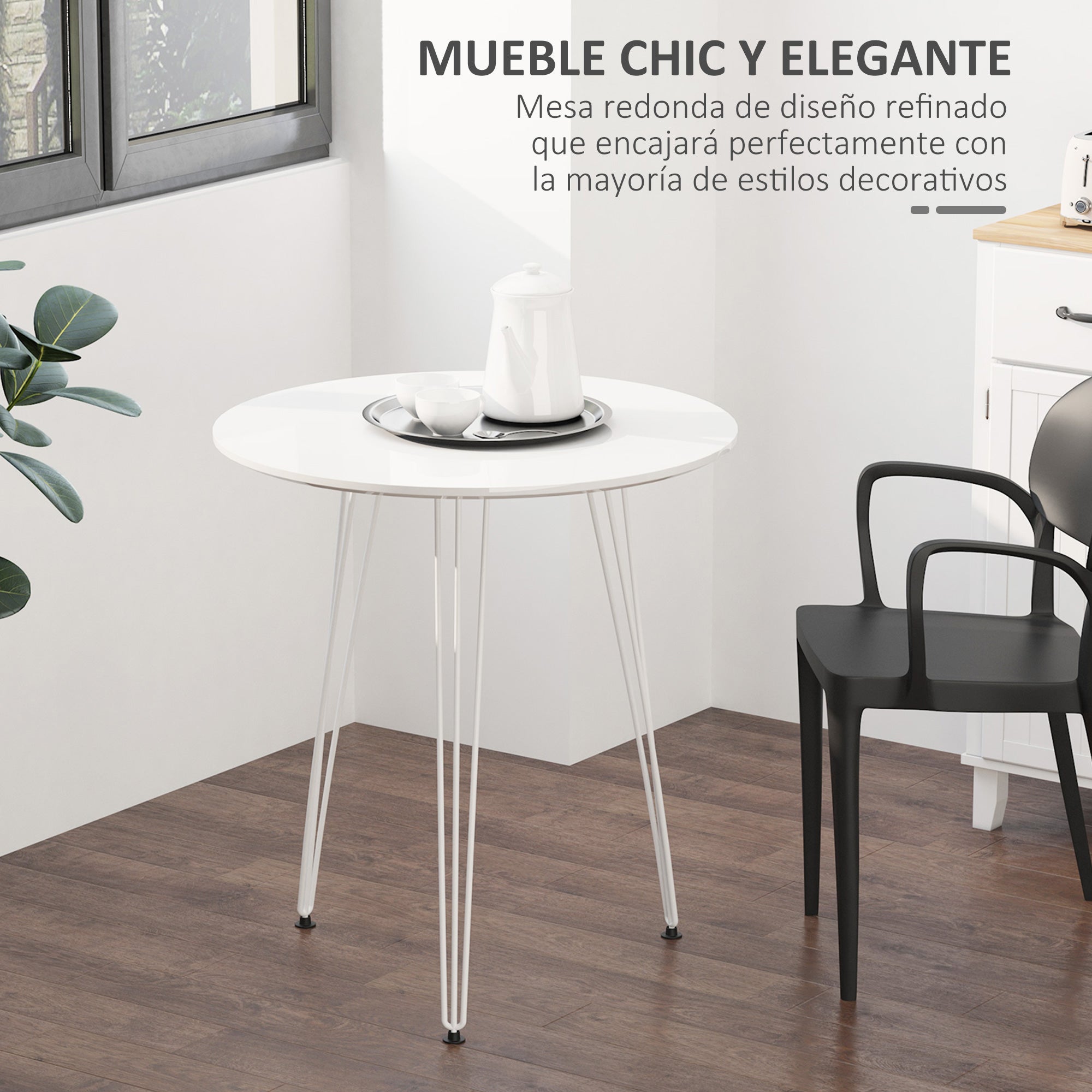 Round Dining Table with Nordic Modern Style Metal Hairpin Legs for Kitchen Living Room Cafe Bar Ø70x75 cm White