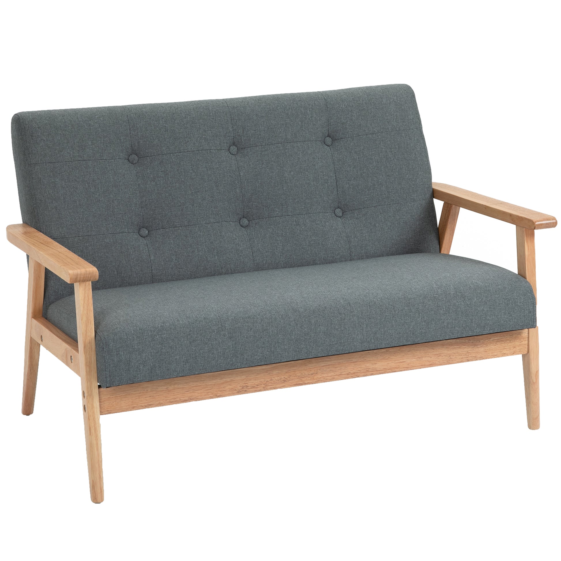 2-Seater Sofa, Couch with Armrests, Back Cushions, Living Room Sofa with Linen Look, Upholstered Sofa for Living Room, Bedroom 115 x 66.5 x 73 cm, Dark Gray