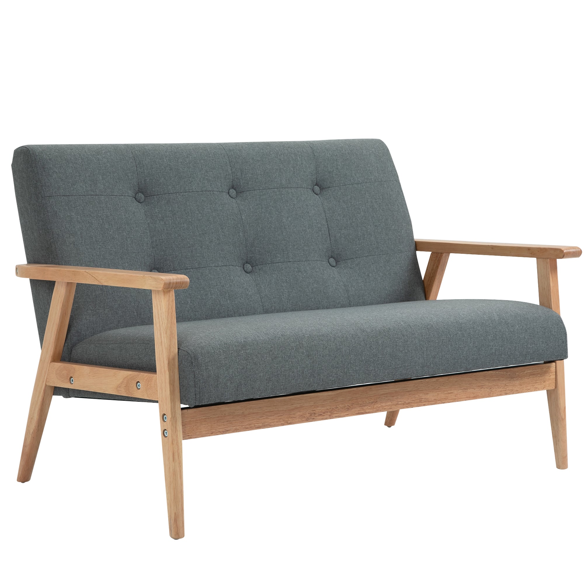 2-Seater Sofa, Couch with Armrests, Back Cushions, Living Room Sofa with Linen Look, Upholstered Sofa for Living Room, Bedroom 115 x 66.5 x 73 cm, Dark Gray