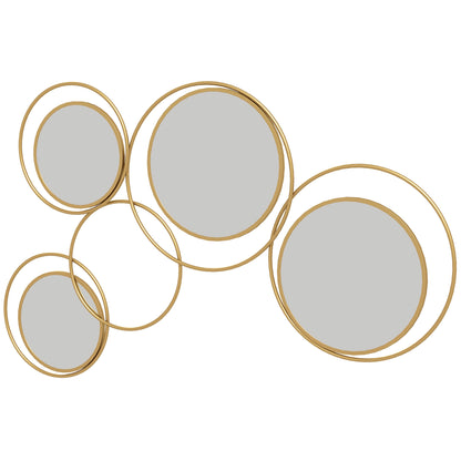 3D Metal Decorative Wall Mirror Wall Art with 4 Round Mirrors for Living Room Bedroom Hallway 110x68 cm Gold