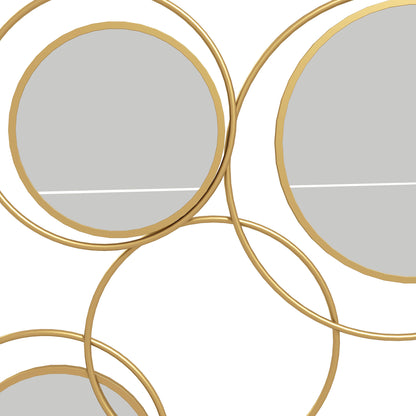 3D Metal Decorative Wall Mirror Wall Art with 4 Round Mirrors for Living Room Bedroom Hallway 110x68 cm Gold