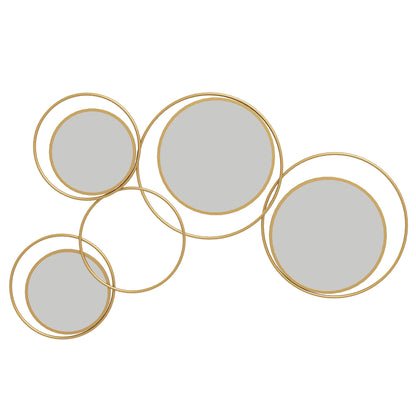 3D Metal Decorative Wall Mirror Wall Art with 4 Round Mirrors for Living Room Bedroom Hallway 110x68 cm Gold