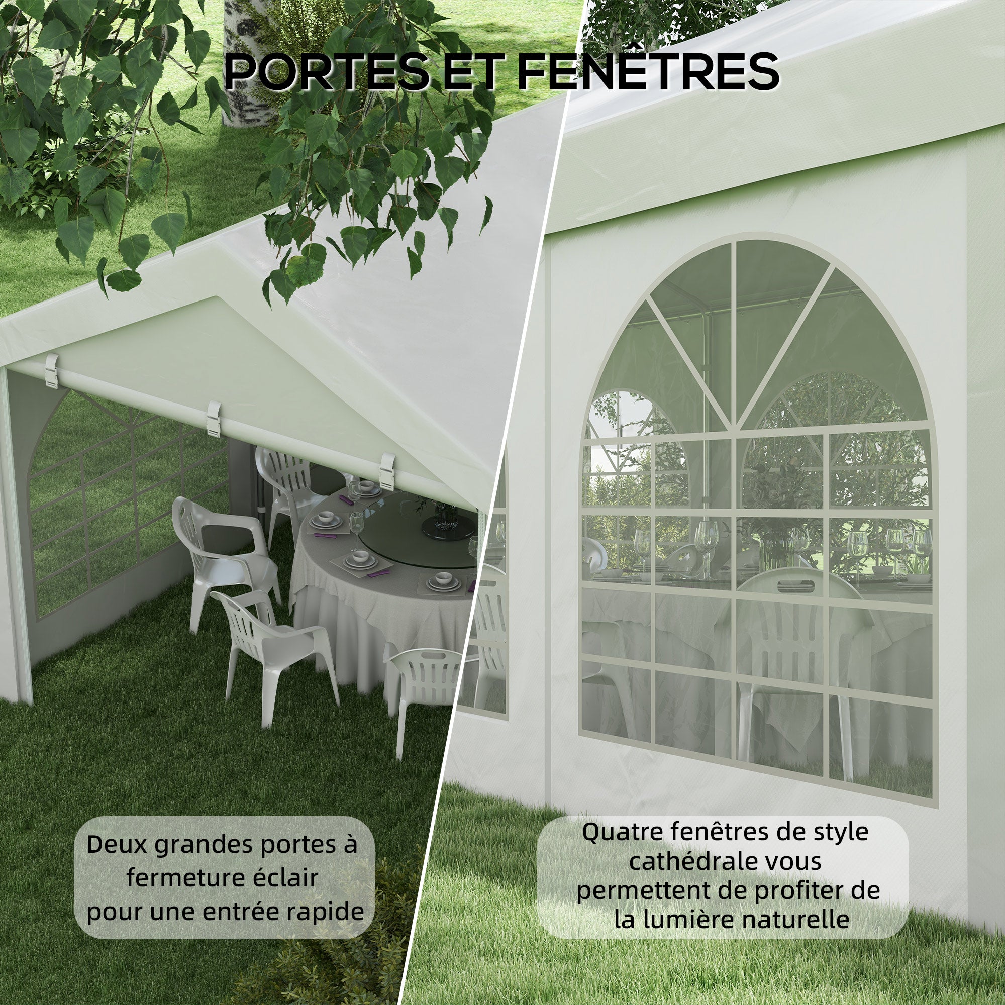 Reception Tent, Gazebo, Canopy 5 x 3 m with 4 Large Windows 2 Doors 15m² Removable Side Panels for Party, Wedding, Event