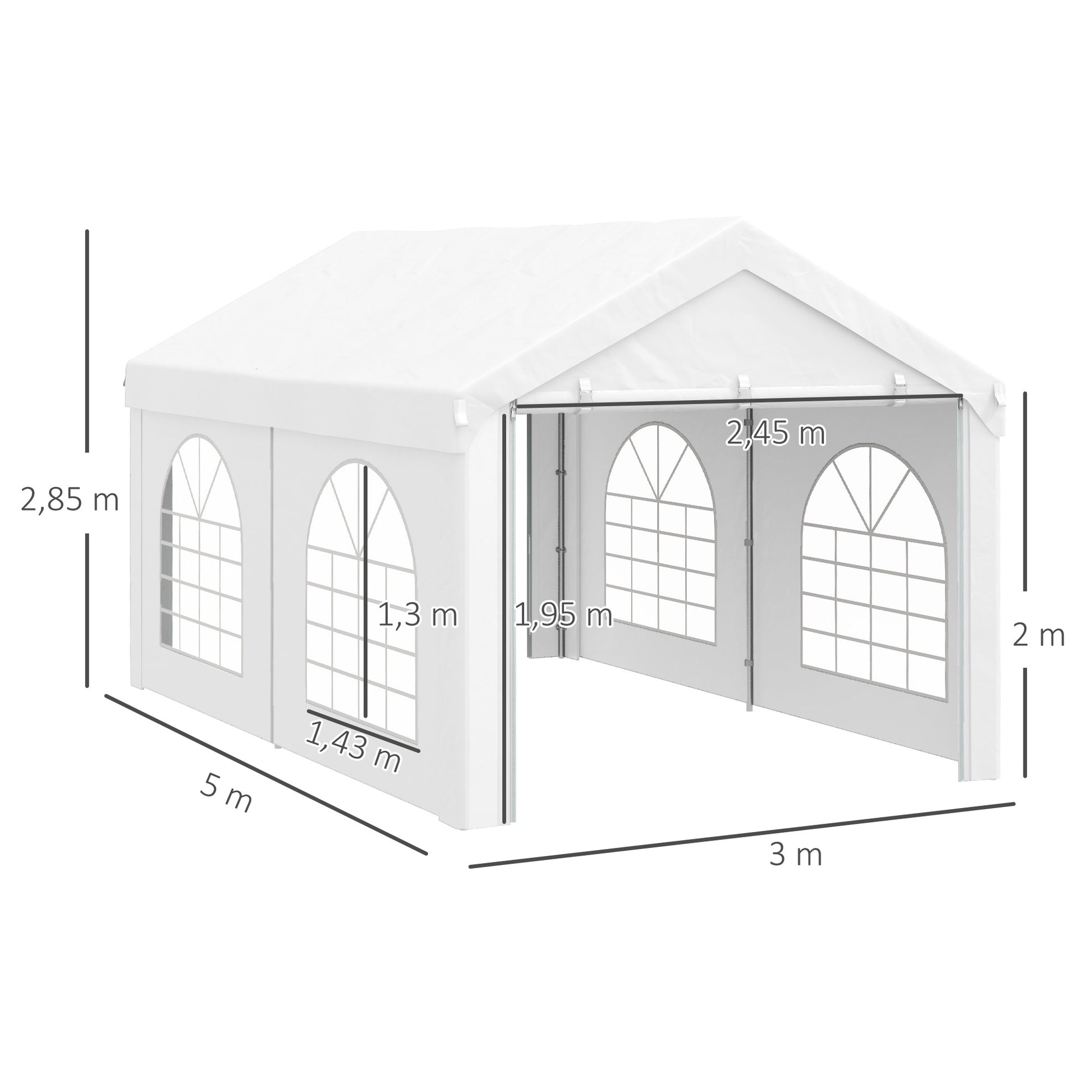 Reception Tent, Gazebo, Canopy 5 x 3 m with 4 Large Windows 2 Doors 15m² Removable Side Panels for Party, Wedding, Event