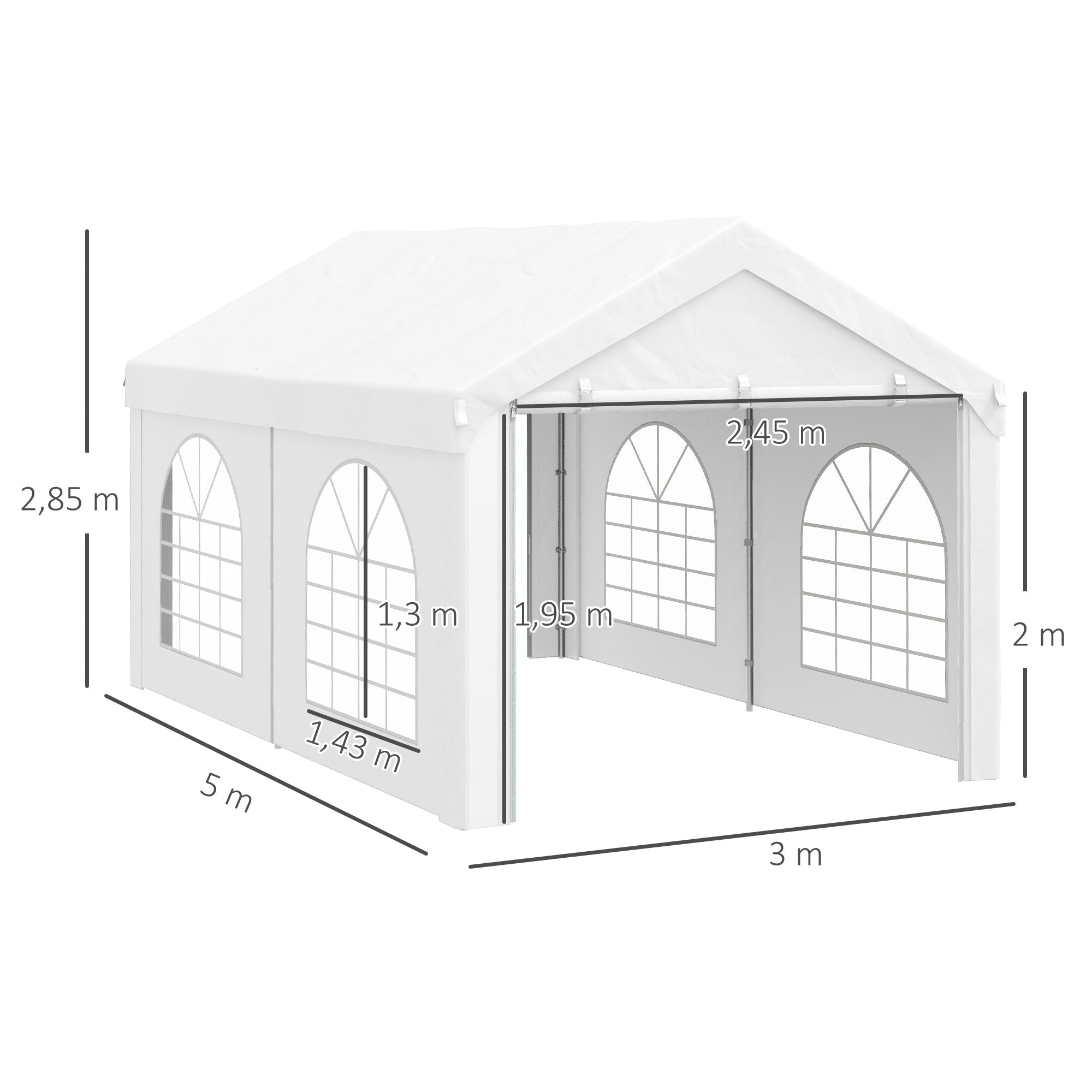Reception Tent, Gazebo, Canopy 5 x 3 m with 4 Large Windows 2 Doors 15m² Removable Side Panels for Party, Wedding, Event