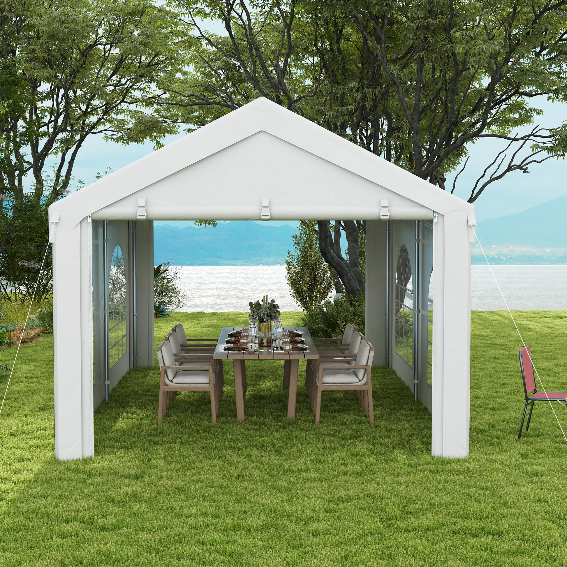 Reception Tent, Gazebo, Canopy 5 x 3 m with 4 Large Windows 2 Doors 15m² Removable Side Panels for Party, Wedding, Event