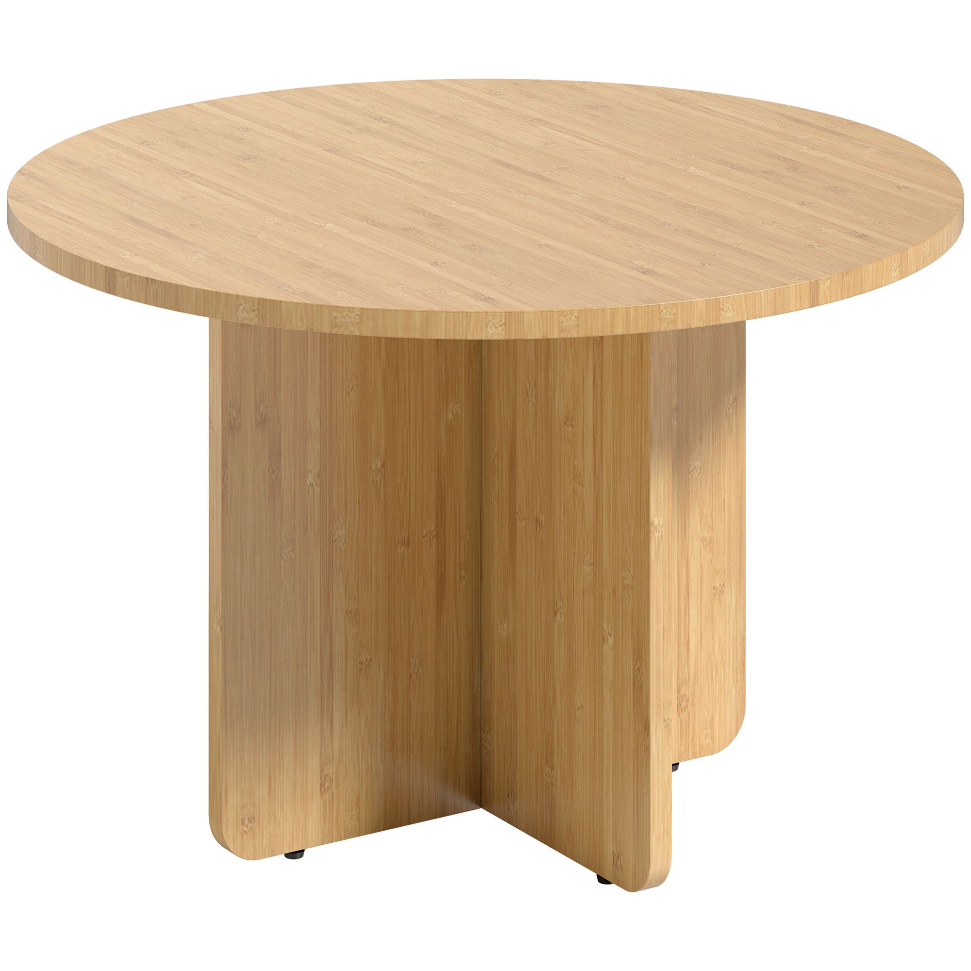 Round Bamboo Coffee Table Ø26 in Modern Living Room Table with Cross Base, Supports up to 265 lb, Natural