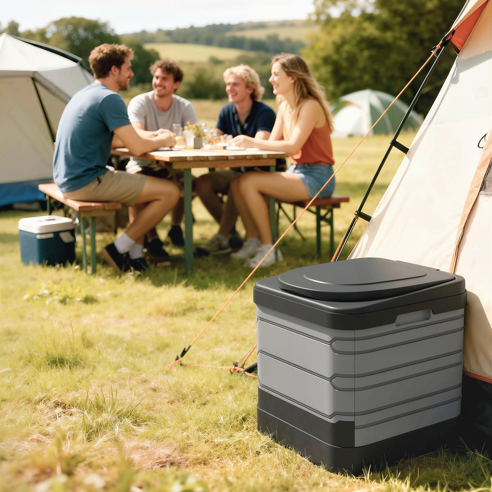 Foldable Travel Camping Toilet – Portable Dry Toilet with 12 Coagulant Sachets & 12 Disposal Bags, Supports up to 330 lb, Gray