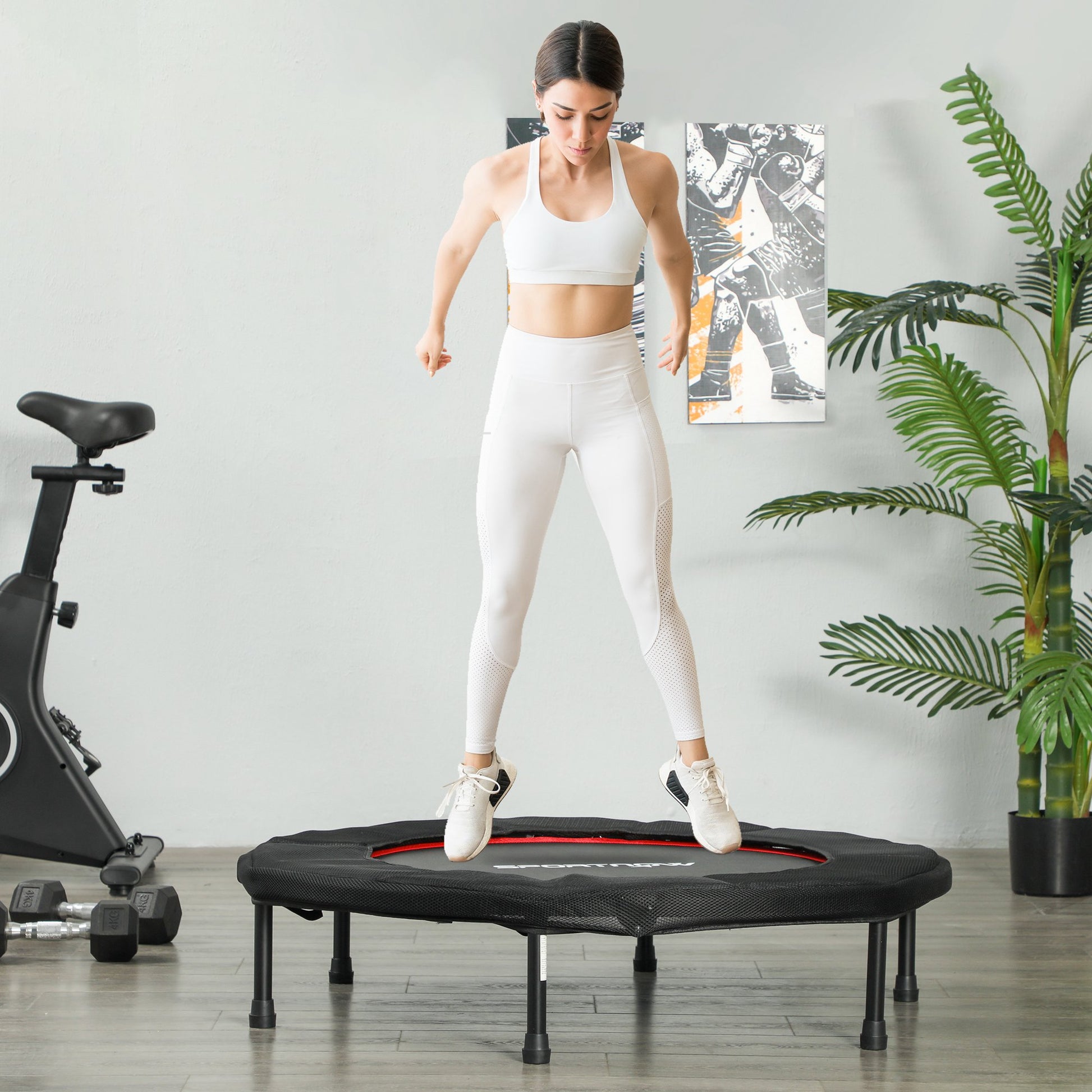 SPORTNOW 102 cm Foldable Fitness Trampoline with Steel Frame Non-Slip Legs Supports 100 kg Weight for Legs Body Training at Home Office Gym Red