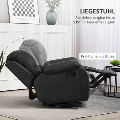 Recliner TV Armchair with Reclining Function, Footrest, Rotating TV Armchair with Pocket Coil Spring System for Living Room, Bedroom, Black