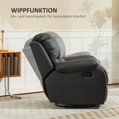 Recliner TV Armchair with Reclining Function, Footrest, Rotating TV Armchair with Pocket Coil Spring System for Living Room, Bedroom, Black