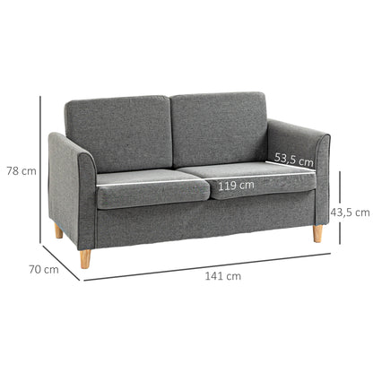 2-Seater Sofa, Couch with Wooden Legs, Linen Look, Padded Sofa, Double Sofa in Modern Style for Living Room, Bedroom, Light Gray