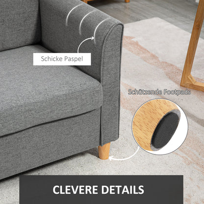 2-Seater Sofa, Couch with Wooden Legs, Linen Look, Padded Sofa, Double Sofa in Modern Style for Living Room, Bedroom, Light Gray