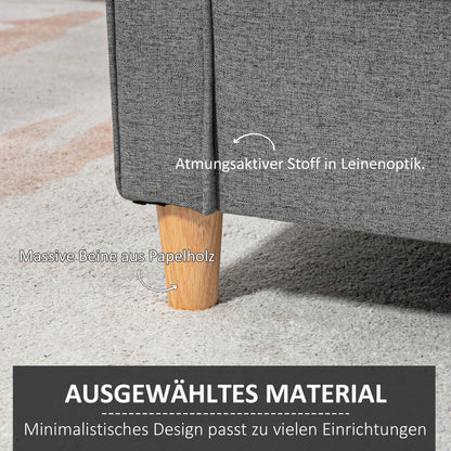 2-Seater Sofa, Couch with Wooden Legs, Linen Look, Padded Sofa, Double Sofa in Modern Style for Living Room, Bedroom, Light Gray