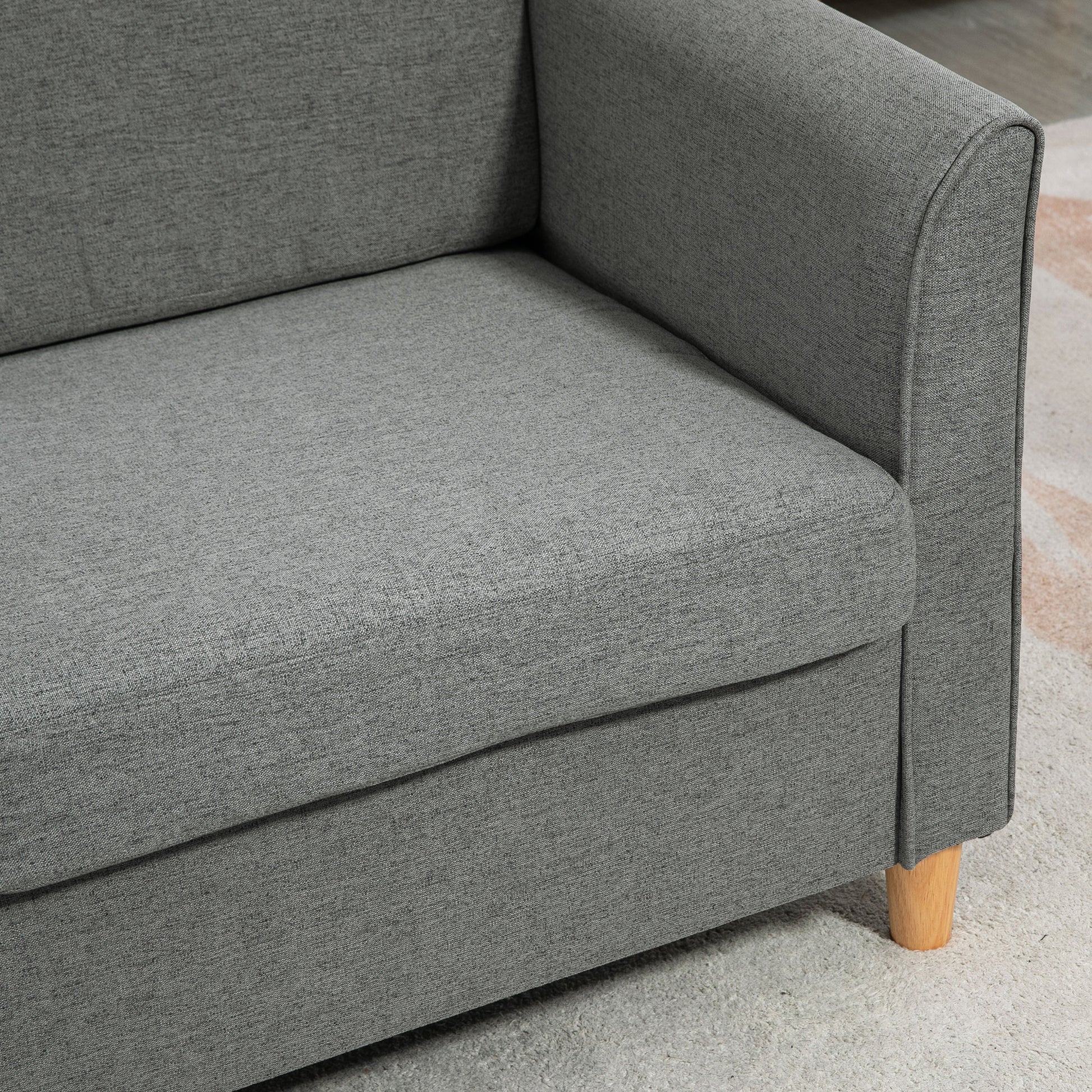 2-Seater Sofa, Couch with Wooden Legs, Linen Look, Padded Sofa, Double Sofa in Modern Style for Living Room, Bedroom, Light Gray