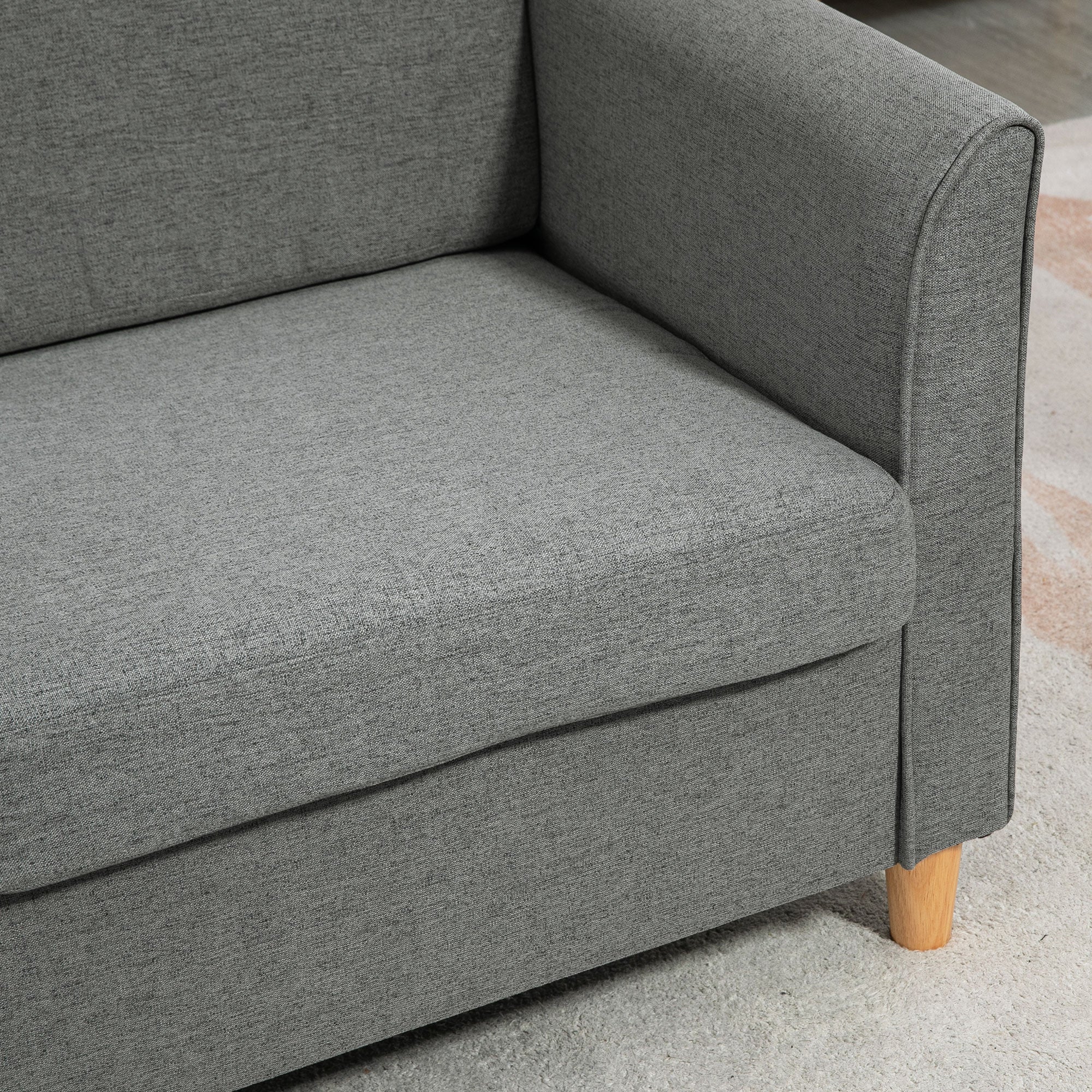 2-Seater Sofa, Couch with Wooden Legs, Linen Look, Padded Sofa, Double Sofa in Modern Style for Living Room, Bedroom, Light Gray