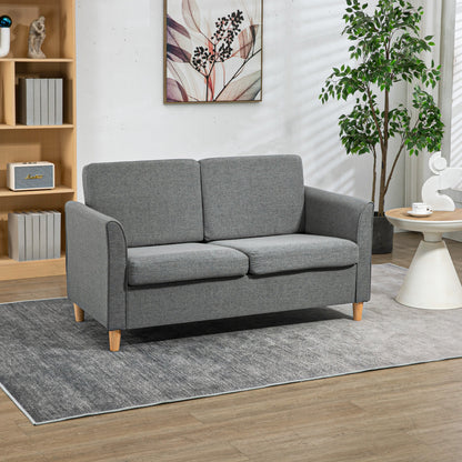 2-Seater Sofa, Couch with Wooden Legs, Linen Look, Padded Sofa, Double Sofa in Modern Style for Living Room, Bedroom, Light Gray
