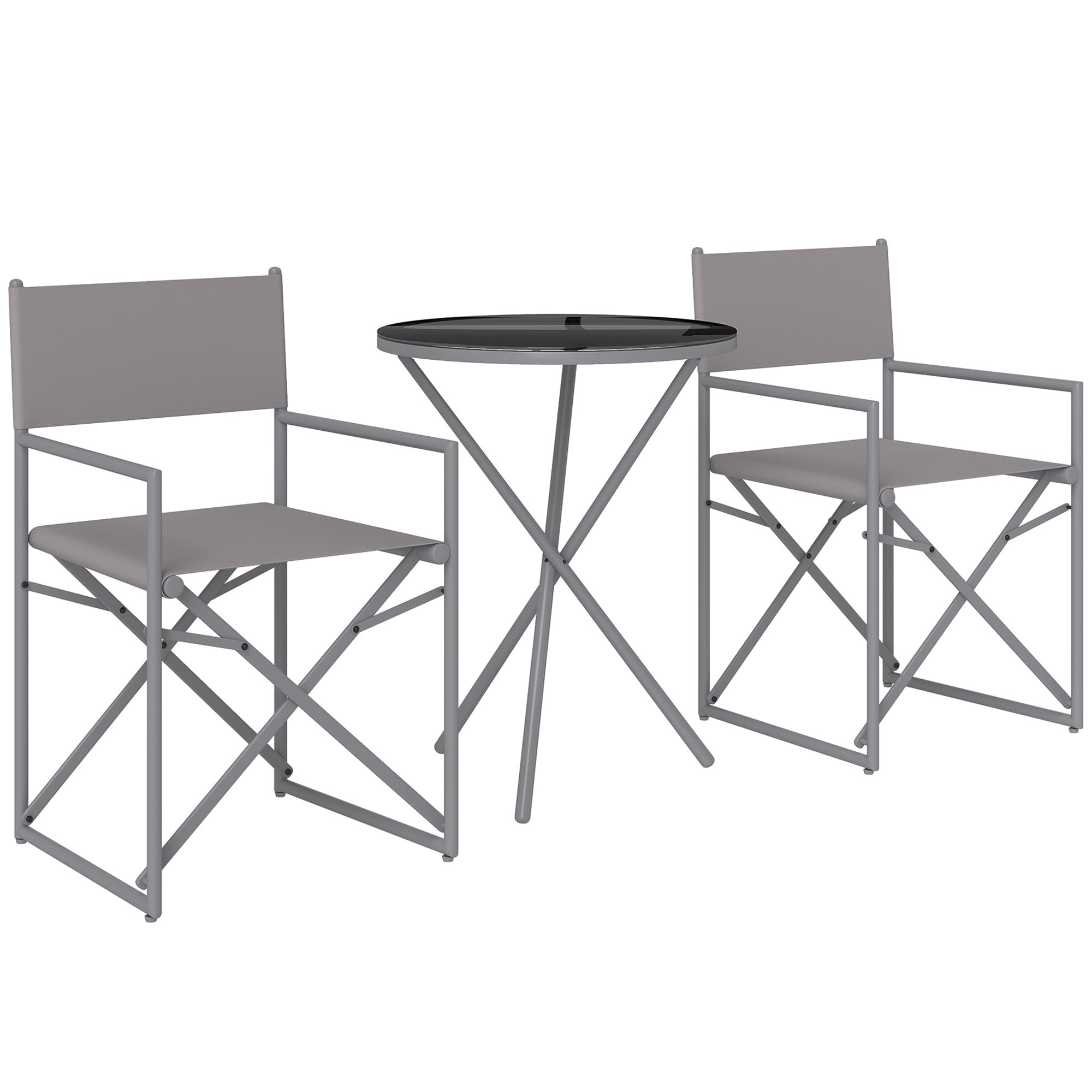 3-Piece Dark Gray Garden Furniture Set Balcony Furniture Set with 2 Foldable Chairs Table with Tempered Glass Top and Steel Frame for Outdoor Terrace Patio Dark Gray