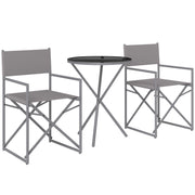 3-Piece Dark Gray Garden Furniture Set Balcony Furniture Set with 2 Foldable Chairs Table with Tempered Glass Top and Steel Frame for Outdoor Terrace Patio Dark Gray