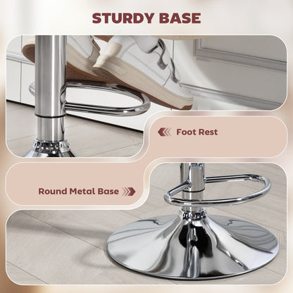 Adjustable PU Bar Stool with Backrest, Armrests & Footrest — Burgundy