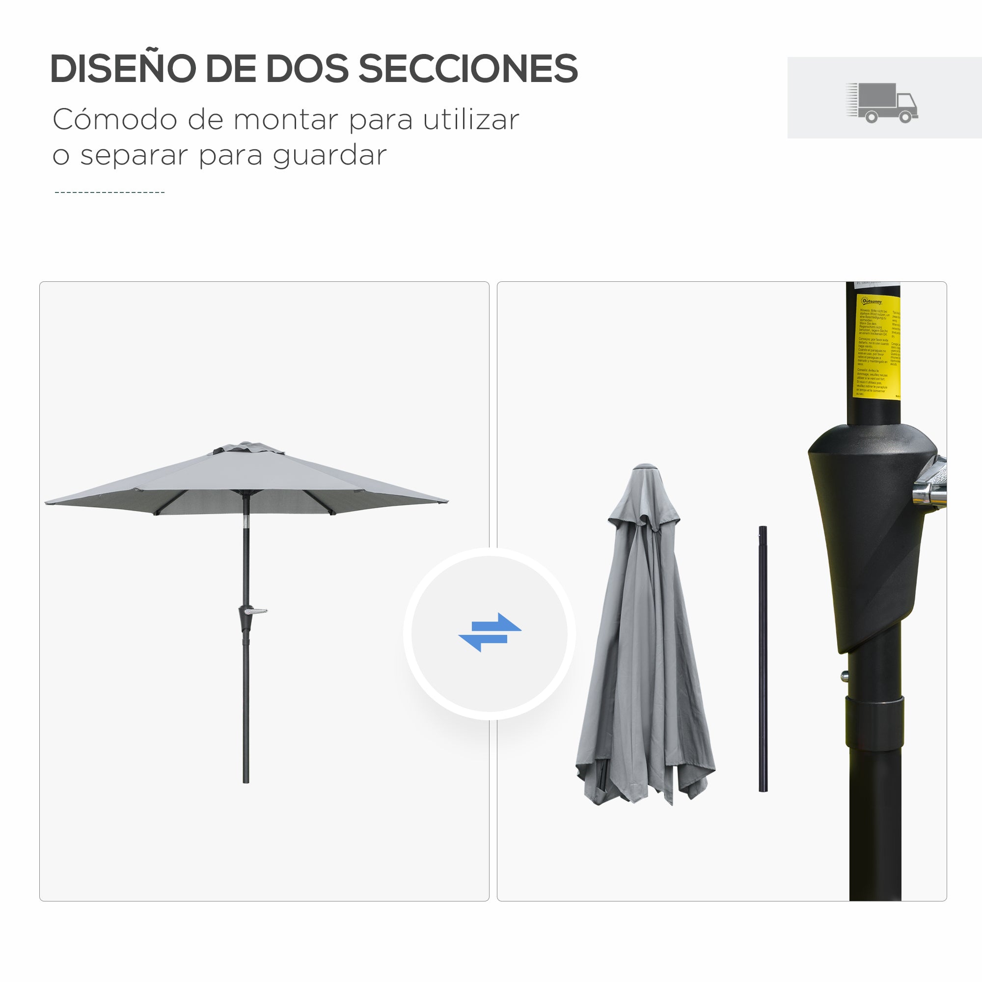 Terrace Umbrella Ø230 cm Garden Umbrella with Adjustable Angle and Hand Crank Waterproof Parasol for Patio Terrace Gray